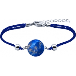 Bracelet acier - coton bleu foncé - lapis lazuli - diamètre pierre 22mm - 16+4cm