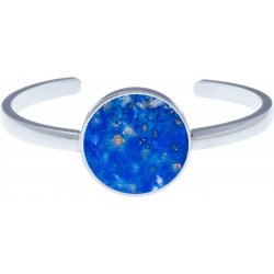 Bracelet jonc acier - lapis lazuli - diamètre pierre 22mm - diamètre intérieur 58mm