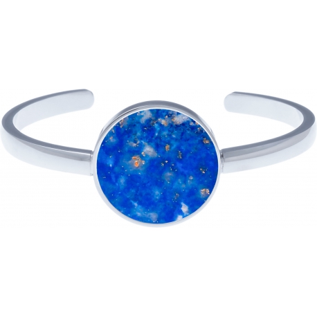 Bracelet jonc acier - lapis lazuli - diamètre pierre 22mm - diamètre intérieur 58mm