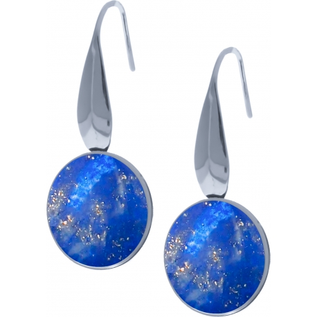 Boucles d'oreille acier - lapis lazuli - diamètre pierre 18mm