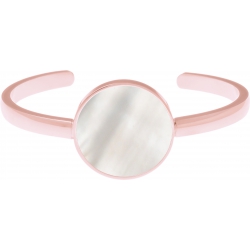 Bracelet jonc acier rosé - nacre blanche - diamètre pierre 22mm - diamètre intérieur 58mm