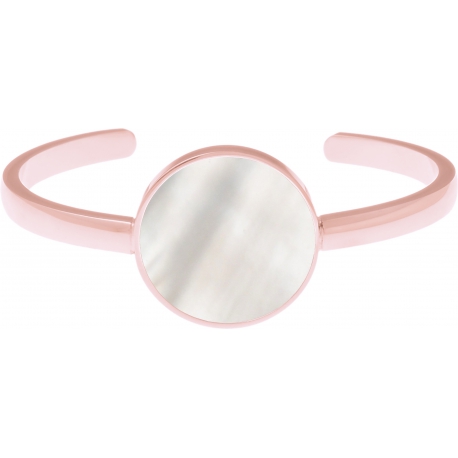 Bracelet jonc acier rosé - nacre blanche - diamètre pierre 22mm - diamètre intérieur 58mm