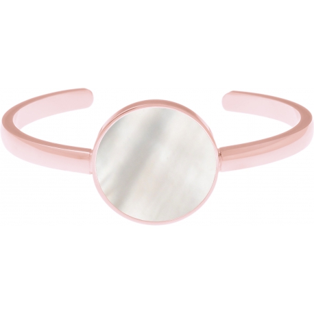 Bracelet jonc acier rosé - nacre blanche - diamètre pierre 22mm - diamètre intérieur 58mm
