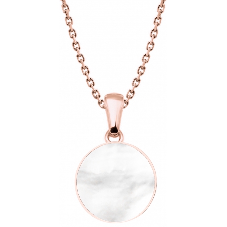 Collier acier rosé  - nacre blanche - diamètre pierre 25mm - 40+5cm