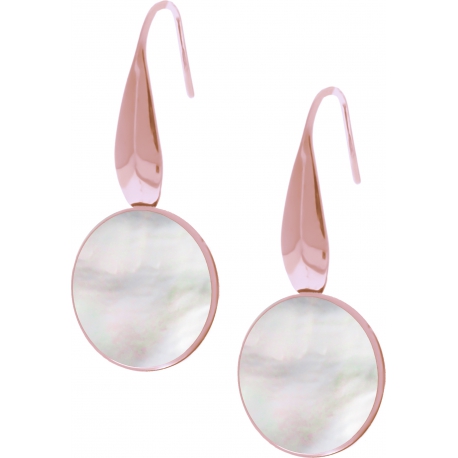 Boucles d'oreille acier rosé - nacre blanche - diamètre pierre 18mm