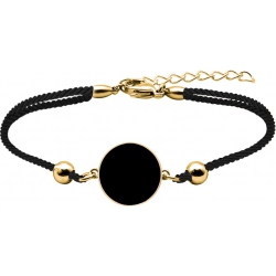 Bracelet acier doré - coton noir - onyx - diamètre pierre 22mm - 16+4cm