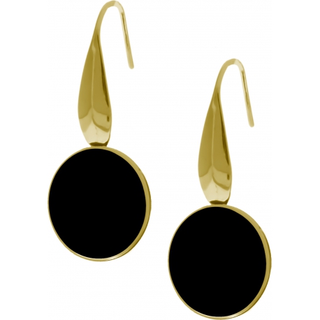 Boucles d'oreille acier doré - onyx - diamètre pierre 18mm