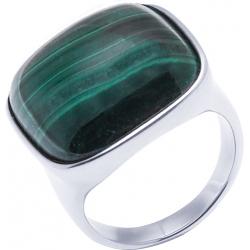 Bague acier - malachite - coussin 20x20mm - T52 à T64