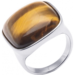 Bague acier - œil de tigre - coussin 20x20mm - T52 à T64