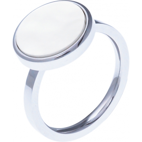 Bague acier - nacre blanche - diamètre 14 mm - T50 à 62