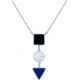Collier acier  - carré onyx - rond nacre - triangle lapis lazuli - 40+5cm