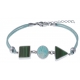 Bracelet acier - coton vert clair - carré malachite - rond amazonite - triangle malachite - 16+4cm
