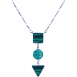 Collier acier  - carré malachite - rond amazonite - triangle malachite - 40+5cm