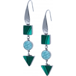 Boucles d'oreille acier  - carré malachite - rond amazonite - triangle malachite