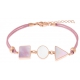 Bracelet acier rosé - coton rose - carré nacre blanche - rond nacre rose - triangle nacre blanche - 16+4cm