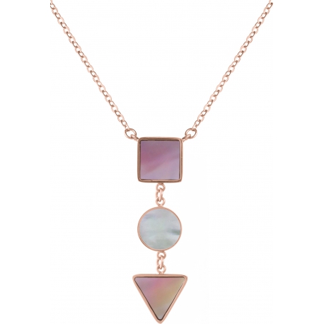 Collier acier rosé  - carré nacre blanche - rond nacre rose - triangle nacre blanche - 40+5cm