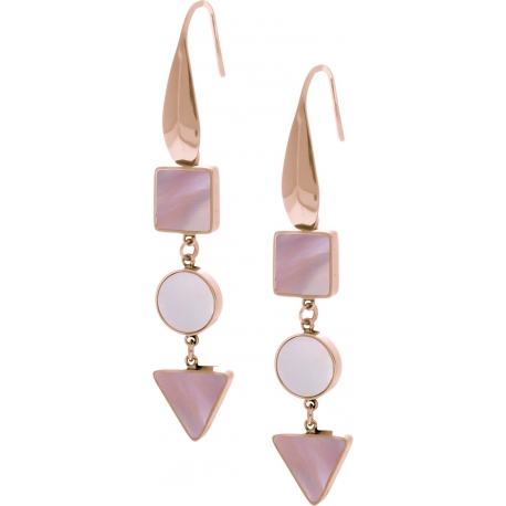 Boucles d'oreille acier rosé  - carré nacre blanche - rond nacre rose - triangle nacre blanche