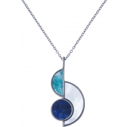 Collier acier  - amzonite - nacre blanche - sodalite - 40+7cm