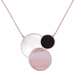 Collier acier rosé - nacre blanche - onyx - nacre rose - 42+10cm