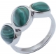 Bague acier - 3 cabochons en malachite - T52 à 64