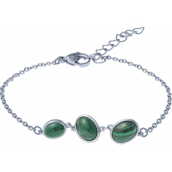 Bracelet acier - 3 cabochons en malachite - 16+4cm