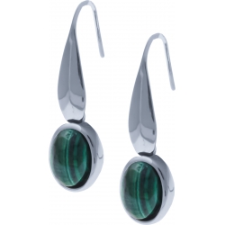 Boucles d'oreille acier - cabochon en malachite