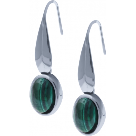 Boucles d'oreille acier - cabochon en malachite