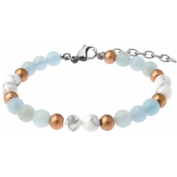 Bracelet STILIVITA en acier - Collection équilibre - PATIENCE & CALME - aigue marine - howlite blanche - 17+4cm