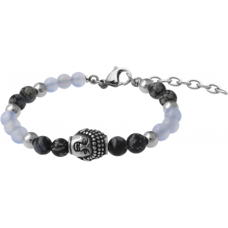 Bracelet STILIVITA en acier - Collection équilibre - RÉCONFORT - calcédoine - obsidienne neige - bouddha - 17+4cm