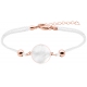 Bracelet acier rosé - coton noir - nacre blanche - diamètre pierre 22mm - 16+4cm