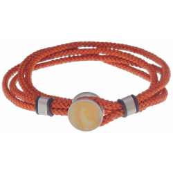 Bracelet double tour acier - corde orange - crazy lace agate 14mm - 41cm