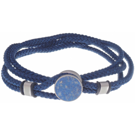 Bracelet double tour acier - corde bleu foncée - lapis lazuli 14mm - 41cm