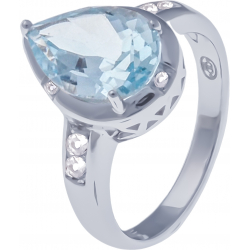 Bague en argent rhodié 3,6g - topaze bleue - 3,4 carats - topaze blanche - T52 à 64