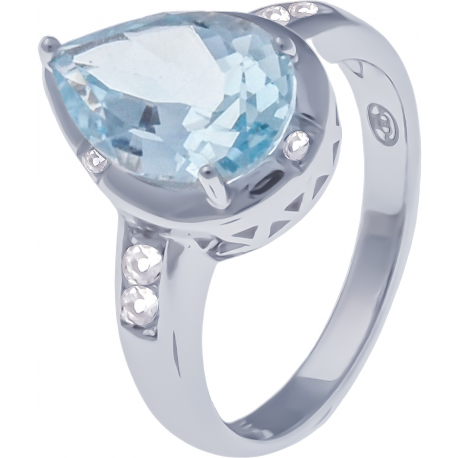 Bague en argent rhodié 3,6g - topaze bleue - 3,4 carats - topaze blanche - T52 à 64