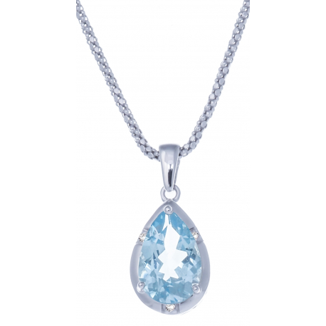 Collier en argent rhodié 4,6g  - topaze bleue - 3,4 carats - topaze blanche - 45cm