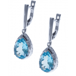 Boucles d'oreille en argent rhodié 4,8g  - topaze bleue - 6,8 carats - topaze blanche