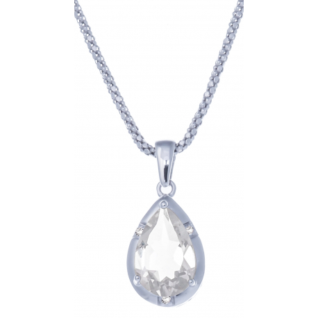 Collier en argent rhodié 4,6g  - cristal de roche - 2,7 carats - topaze blanche- 45cm