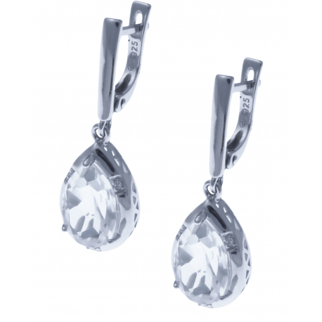 Boucles d'oreille en argent rhodié 4,8g  - cristal de roche - 5,4 carats - topaze blanche