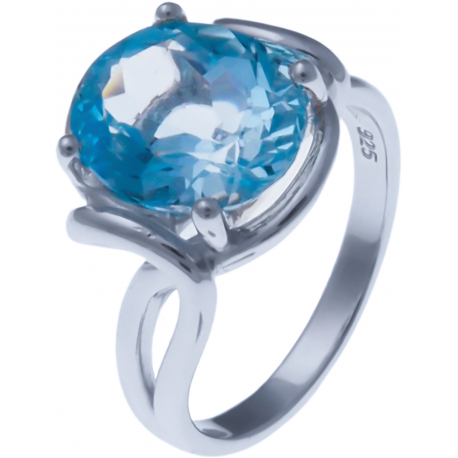 Bague en argent rhodié 4,7g - topaze bleue - 5,9 carats - T52 à 64