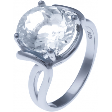 Bague en argent rhodié 4,7g - cristal de roche - 4,2 carats - T52 à 64