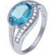 Bague en argent rhodié 3,6g - topaze bleue swiss - topaze blanche - 3 carats - T50 à 64