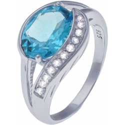 Bague en argent rhodié 3,6g - topaze bleue swiss - topaze blanche - 3 carats - T50 à 64