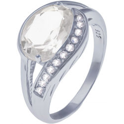 Bague en argent rhodié 3,6g - cristal de roche - topaze blanche - 2,3 carats - T50 à 64