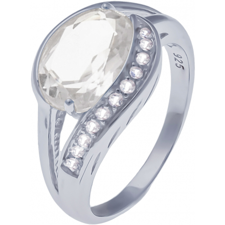 Bague en argent rhodié 3,6g - cristal de roche - topaze blanche - 2,3 carats - T50 à 64