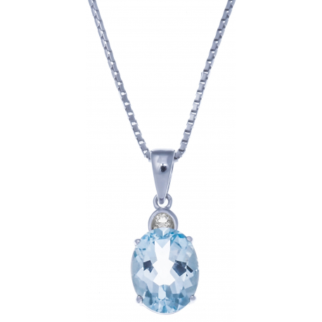 Collier en argent rhodié  3,3g - topaze bleue 3,3 carats - topaze blanche - 40cm