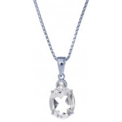 Collier en argent rhodié  3,3g - cristal de roche 2,3 carats - topaze blanche - 40cm