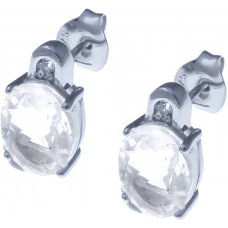 Boucles d'oreille en argent rhodié 3g - cristal de roche 4,6 carats - topaze blanche