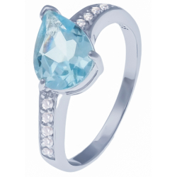 Bague en argent rhodié 2,7g - topaze bleue - topaze blanche - 2,2 carats - T50 à 60