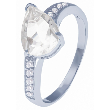 Bague en argent rhodié 2,7g - cristal de roche - topaze blanche - 1,6 carats - T50 à 60