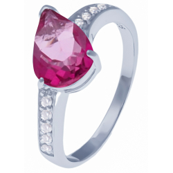 Bague en argent rhodié 2,7g - topaze enrobée rose - topaze blanche - 2 carats -T50 à 60